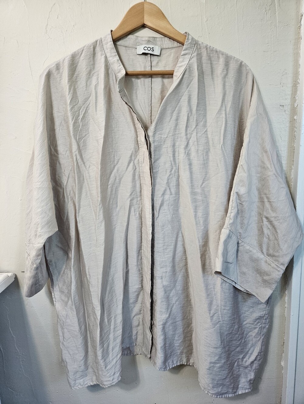 COS Neutral Beige Mandarin Collar Shirt Size L EUR